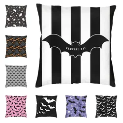Pastel Goth Pink Black Bats Nordic Throw Pillow Cover Home Decorative Halloween Witch Chair Cushion 45x45cm Pillowcases