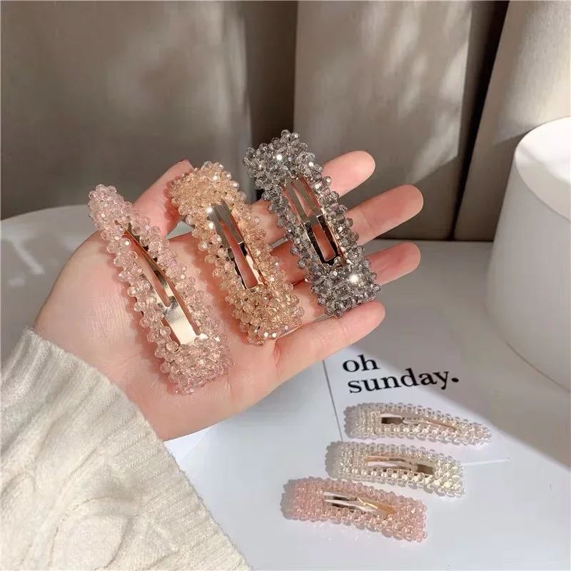 Elegant Head Jewelry Women Hairpins Crystal Beads Handmade Snap Barrettes Clip Fashion Decoration Hair Accessories Wedding Gifts