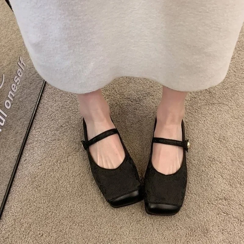 

One-line Buckle Shoes for Women Retro Style Single Anti-slip Spring Genuine Mark Chic and Elegant Beau Today On Sale Woman Flats