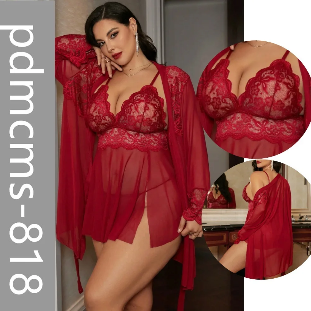 

Новинка 2025 года DZ, европейский и американский толстый размер, большой размер, плюс сексуальное нижнее белье, пижамы, пижамы, кружевная перспектива