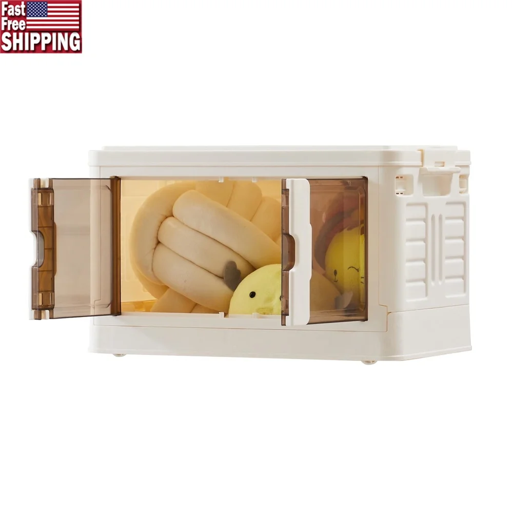 

Foldable Plastic Storage Bins with Wheels Stackable Organizer Boxes Home Office Dorm Room Easy Access Clear Doors