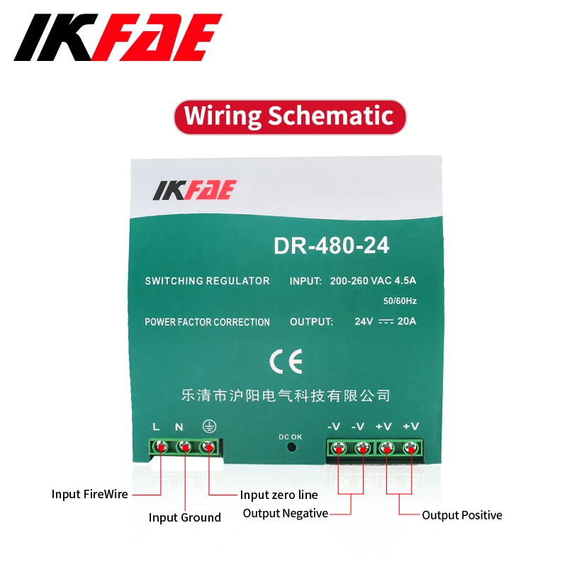 DR-480 DIN Rail Switching Power Supply 480W Input 200-260V AC to DC 24V 48V Output  Industrial Electronics