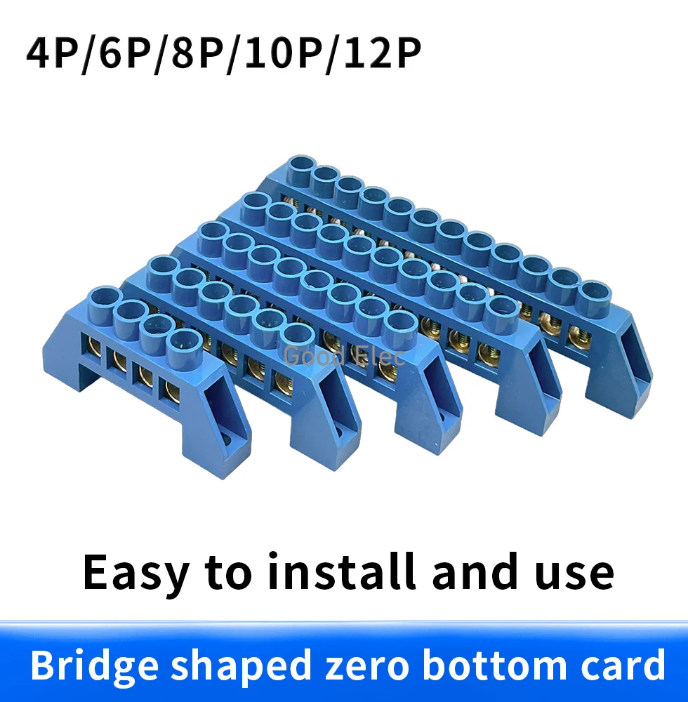 Blue Bridge Design Zero Line 4-12 Pole Screw Brass Copper Grounding Strip Terminal Block Connector Earth And Neutral