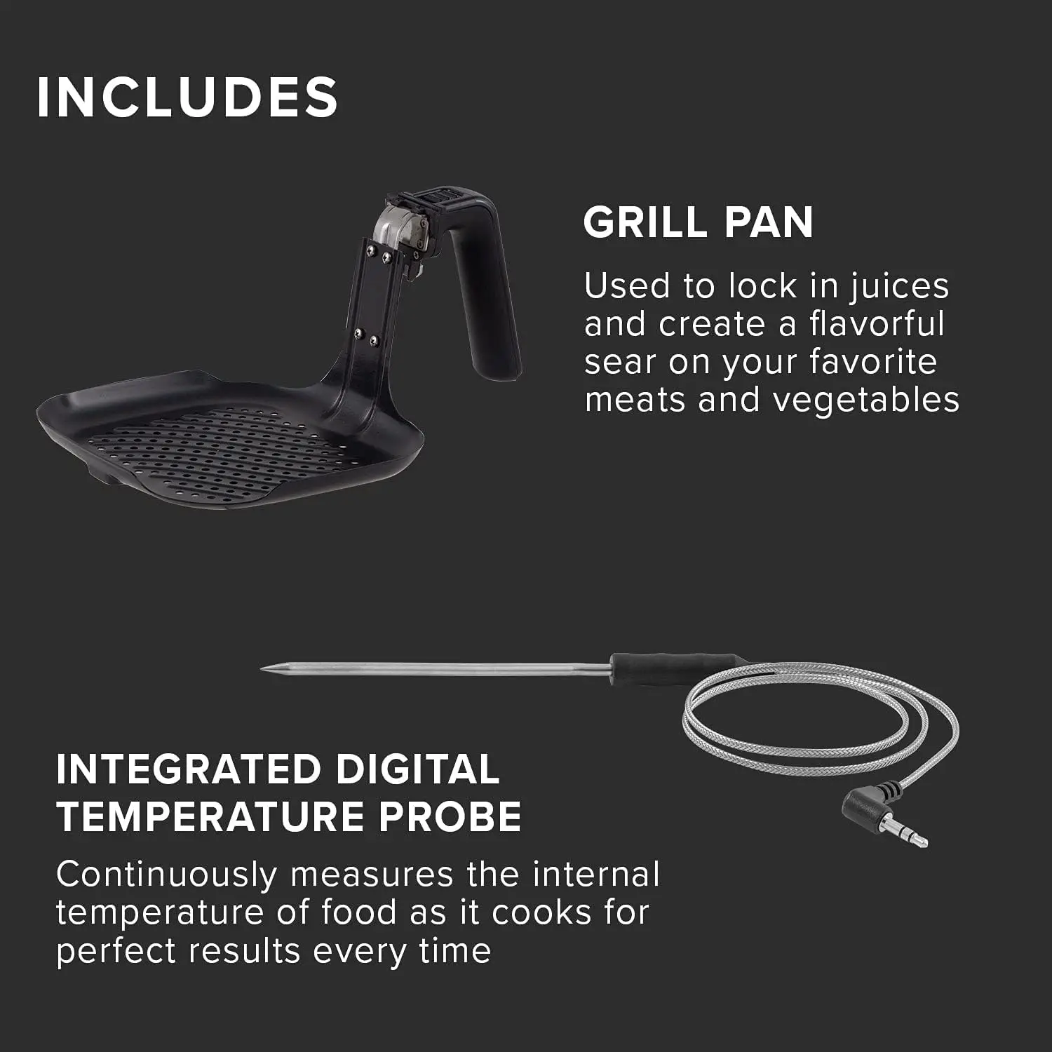 Brio 6-Quart Smart Air Fryer with Probe, One-Touch Controls, Grill Pan & Divider, Black