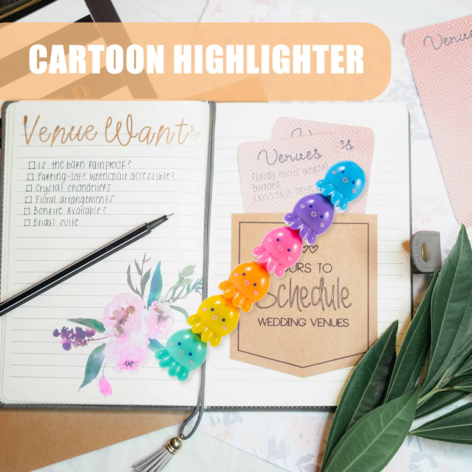 1Set Splicing Octopus Highlighter Set Silicone Material Bright Colorful Book Marker Notes Underlining Pen School Study Office