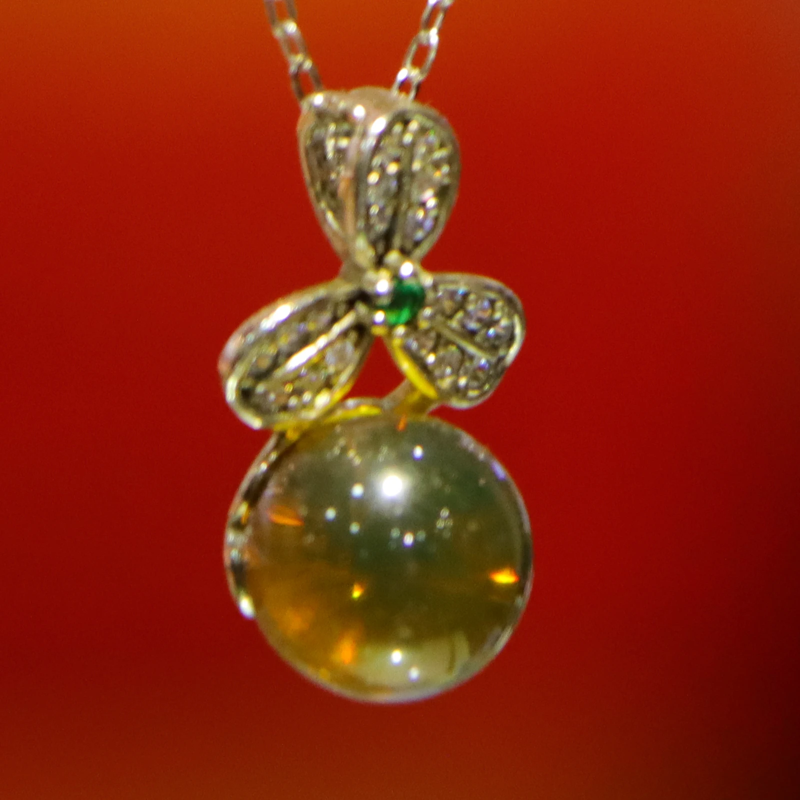 Natural Mexican Blue Amber Pendant 9mm Round Bead 925 Sterling Silver Jewelry Clover Bail