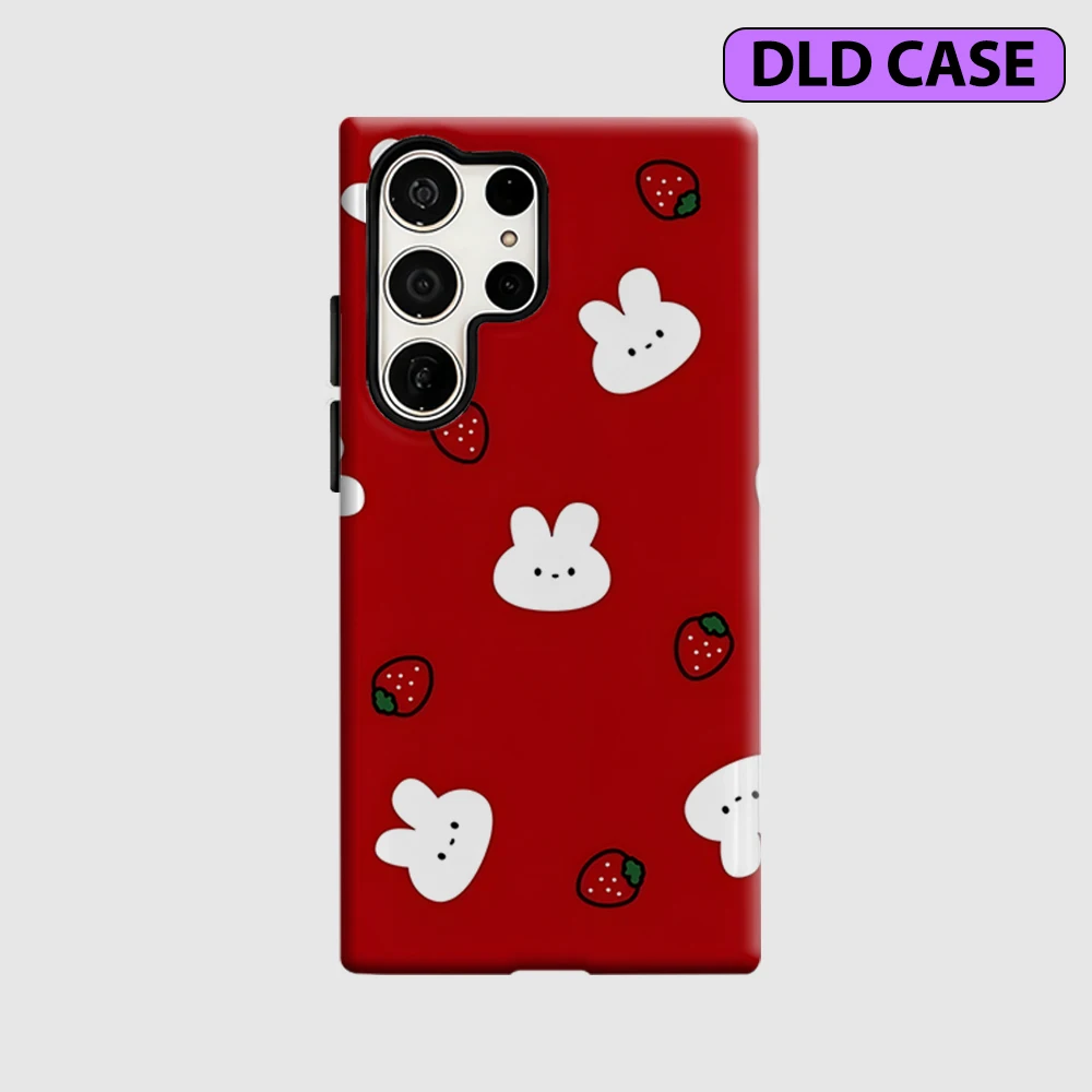 Strawberry Bunny Phone Case for Samsung Galaxy S26 S25 Ultra S24 S23 Ultra Plus Shockproof Double Layer Tough Back Cover