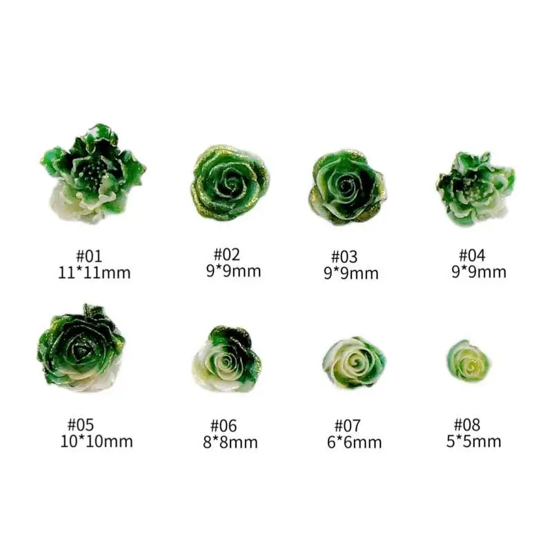 Luminous Resin Fresh Flowers Nail Art Charms Double Colors Rose with Gold Foil Inlaid Nail Decorations Accessories for DIY Nails