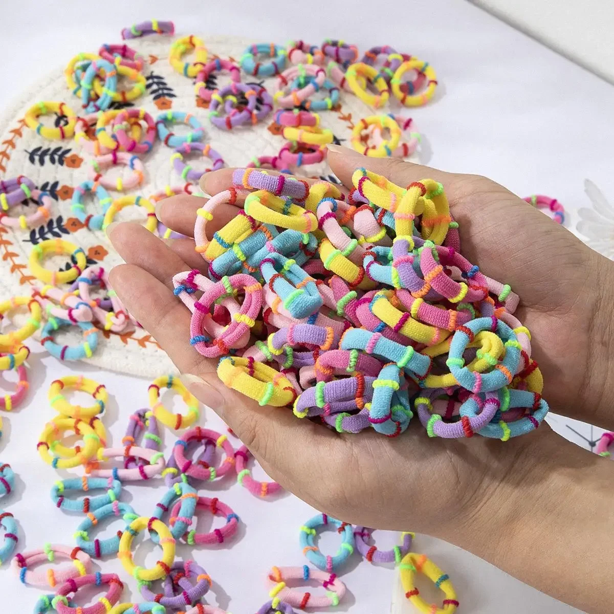 50pcs Colorful Basic Nylon Ealstic Hair Band For Girls Ponytail Hold Scrunchie Rubber Band Kid Fashion Hair Accessories