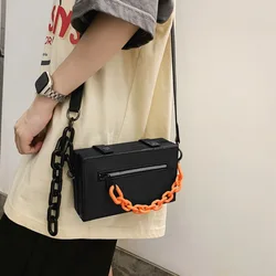 Kleine Frauen Männer Schulter Umhängetaschen Modekette Pu Leder Student Umhängetasche für Teenager Unisex Telefon Handtaschen 가Soul Box