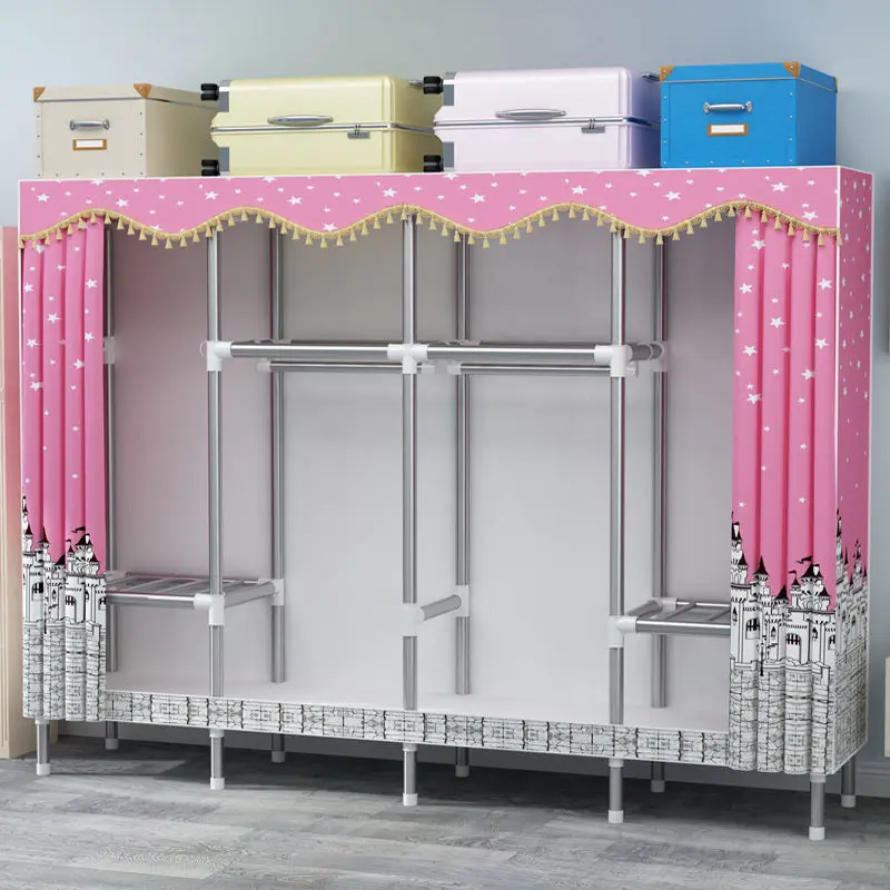 Foldable Simple Fabric Wardrobes Household Bedroom Steel Frame Storage Cabinets Wardrobe Rental Room Sturdy and Durable Cabinet