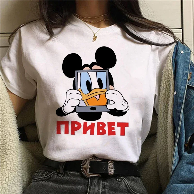 Autumn New Children's 100% Pure Cotton T-shirt Fashionable Disney Cartoon Character Print Women's Loose Casual Short Sleeved Top