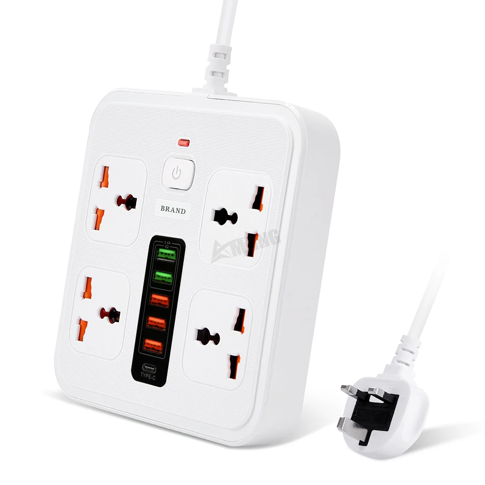 Multi Plug Universal Power Strip EU/UK Plug Extension Cable Socket Power With 4 Outlet 6 USB Port Charger Socket Surge Protector