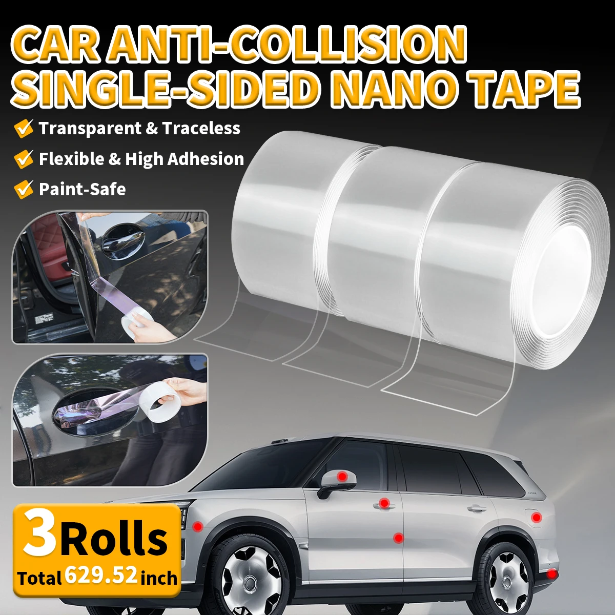 3Rolls Car Universal Collision Strip Scratch Resistant Nano Tape Door Edge Sticker Scratch Protection Anti-Collision Car Sticker