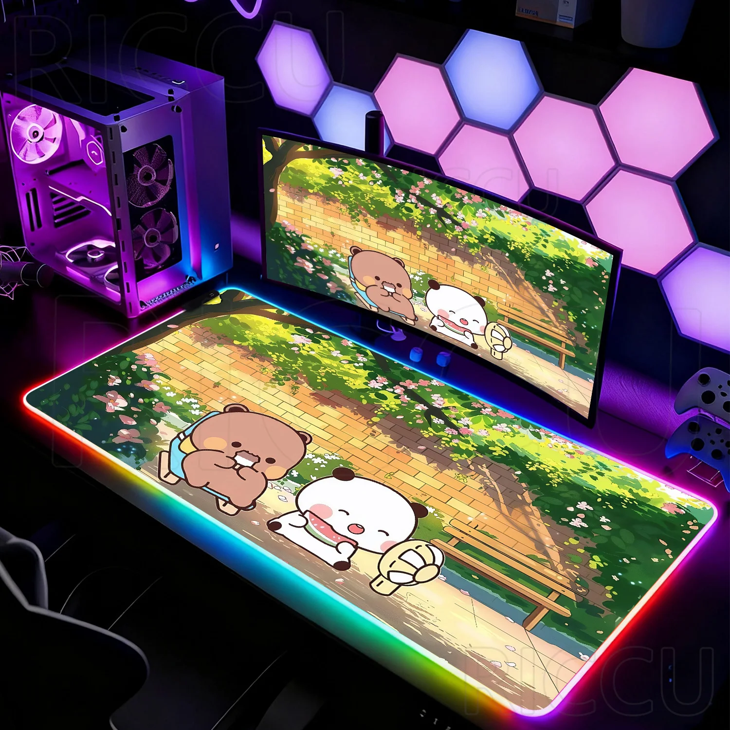 LED HD Anime XXL Cartoon Bubu Dudu Kawaii Cute Desk mat Gamer Mouse Pad Computer Table Pc Accessories Large Office RGB MausePad