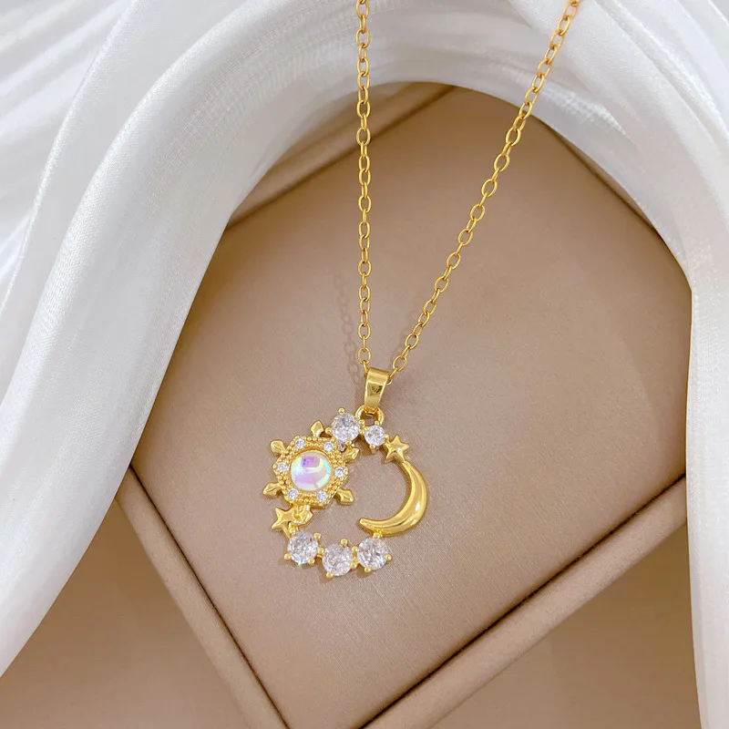 

Colorful Moon Starlight Jewelry With Elegant And Shiny Style Women s Versatile Collar Necklace Titanium Steel Chain