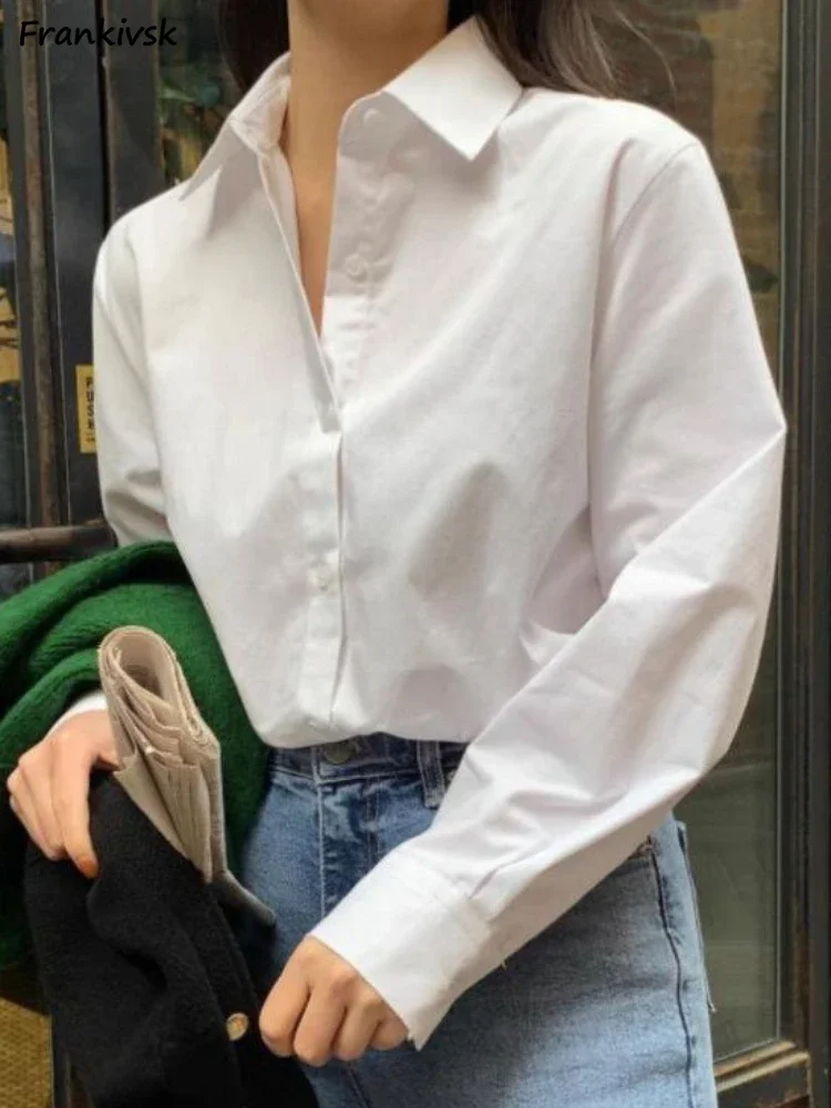 

Белые рубашки женские классические нишевые с длинным рукавом однотонные универсальные элегантные офисные женские осенние темпераментные модные художественные Normcore