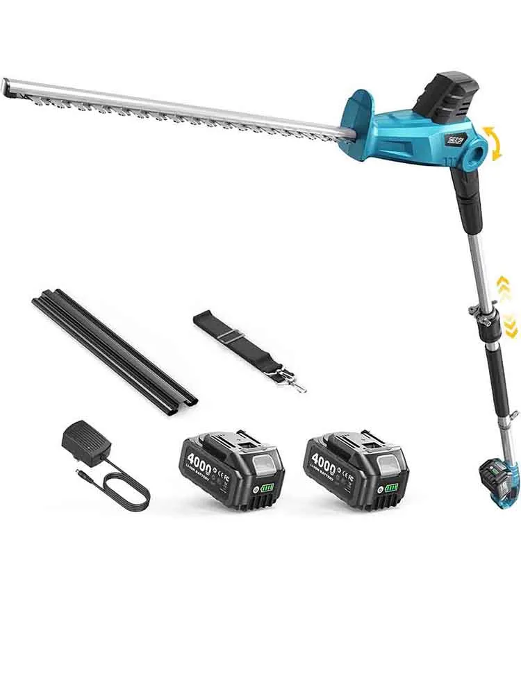 Seesii Akku-Heckenschere Elektrischer Buschschneider mit 2,4 m Teleskopstange 20" Doppelklinge für Makita 18V Akku