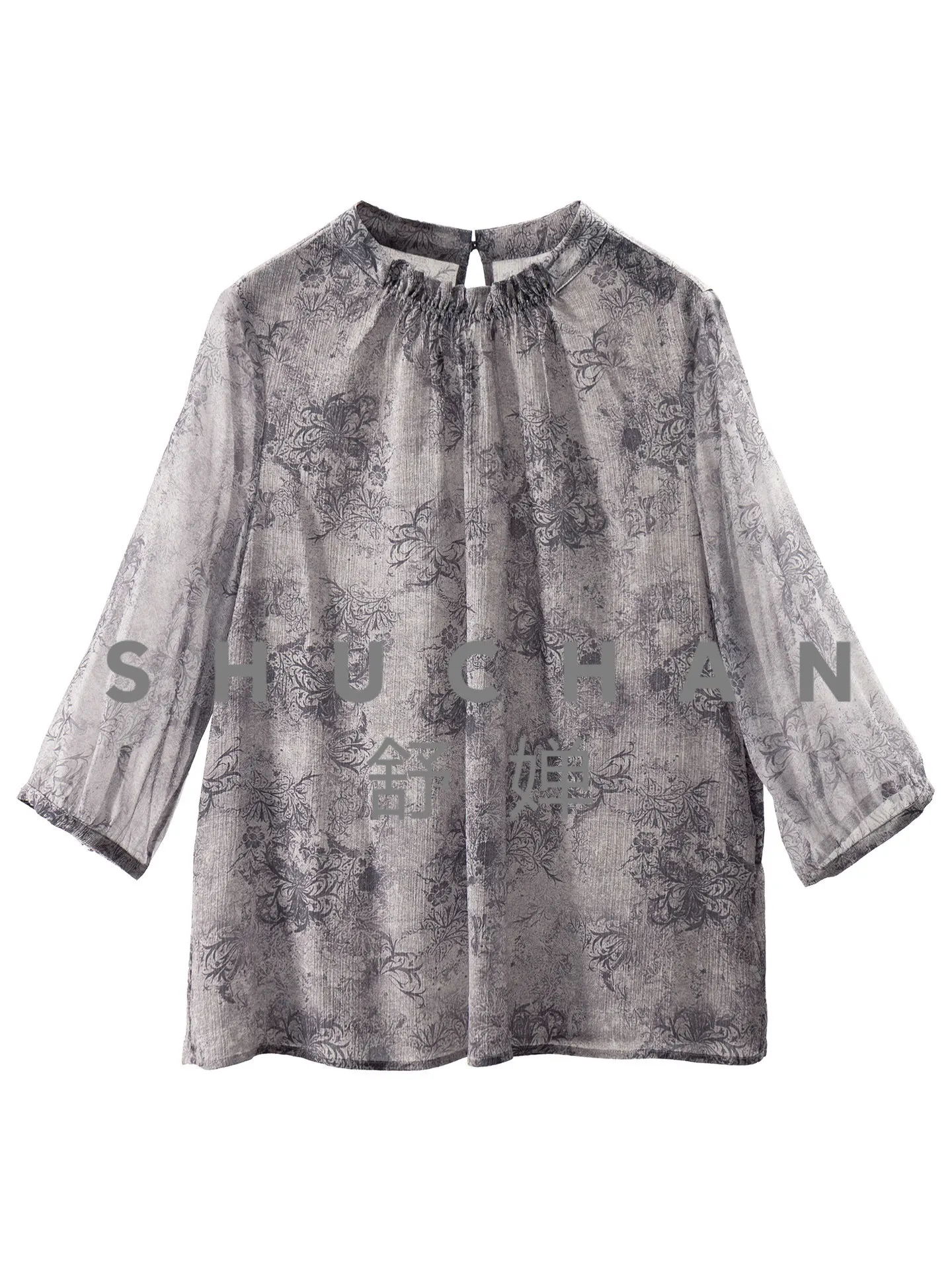 

Blouse Loose Silk Vertical Strip Jacquard Crepe Seven-quarter Sleeve Shirt Women's 27M0 blusas de verano mujer 2026