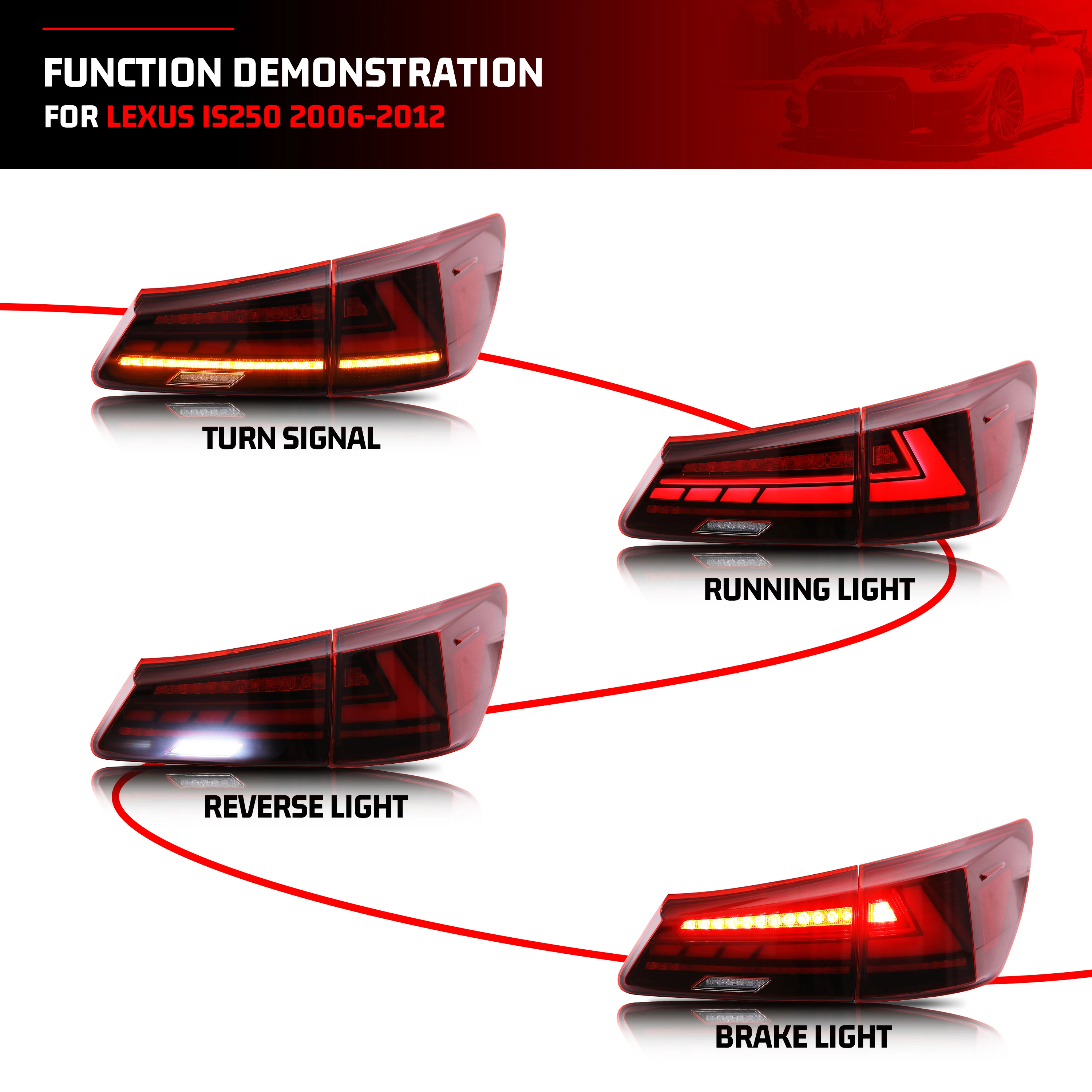 LED Red Tail Lights for Lexus IS250 IS350 ISF IS iii 2006-2013 Start-up Animation Sequential Turn Signal Rear Lamps Assembly