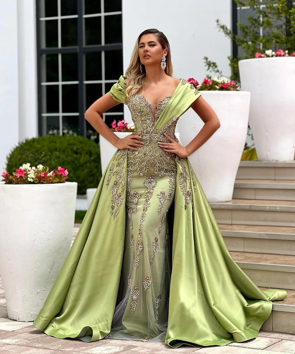 

Gorgeous Evening Dress Mermaid Formal Occasion Dresses Off the Shoulder Applicants Satin Pleats Prom Gown Vestido De Noite