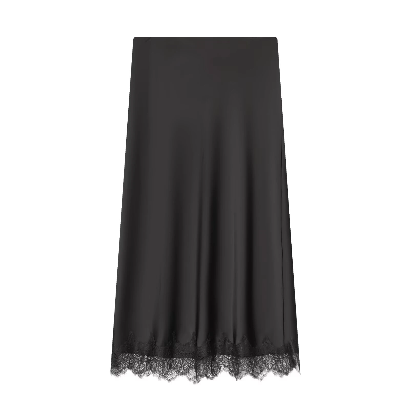 Winter new women's clothing European and American style high waisted lace trim hem silk satin texture MIDI skirt