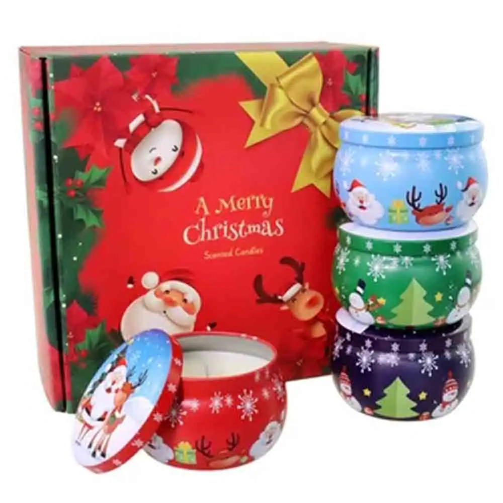 4pcs-set Christmas Box Aromatherapy Candle Soybean Wax Ornaments Childrens Christmas Gifts New Year Decorat Christmas Candle Set