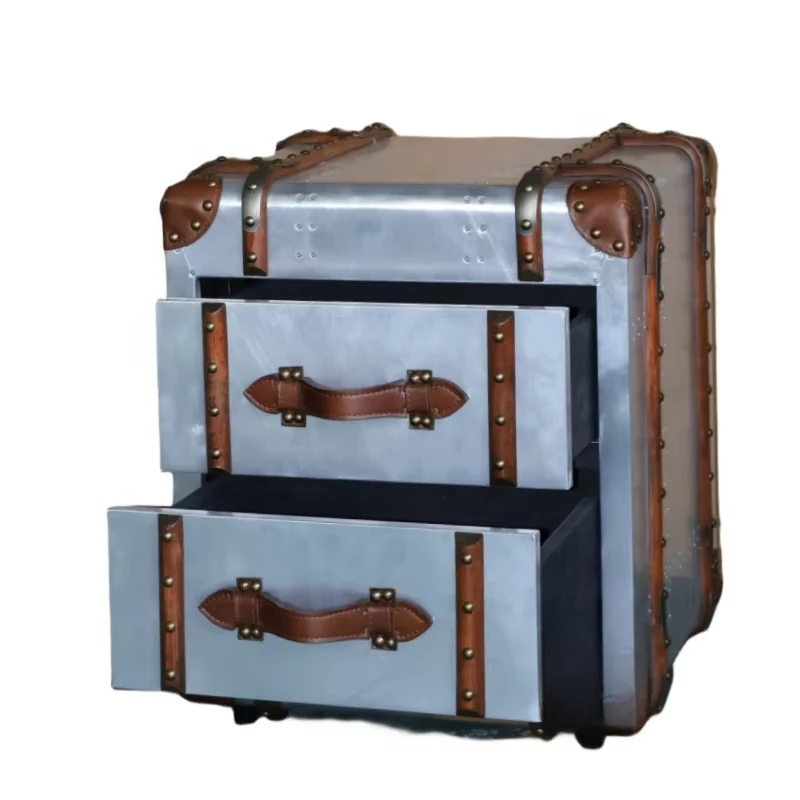 Aviation Loft Industrial Furniture Aluminium Steamer Trunk Cabinet Living Room Sofa Side Table Bedroom Night Stand Cabinet