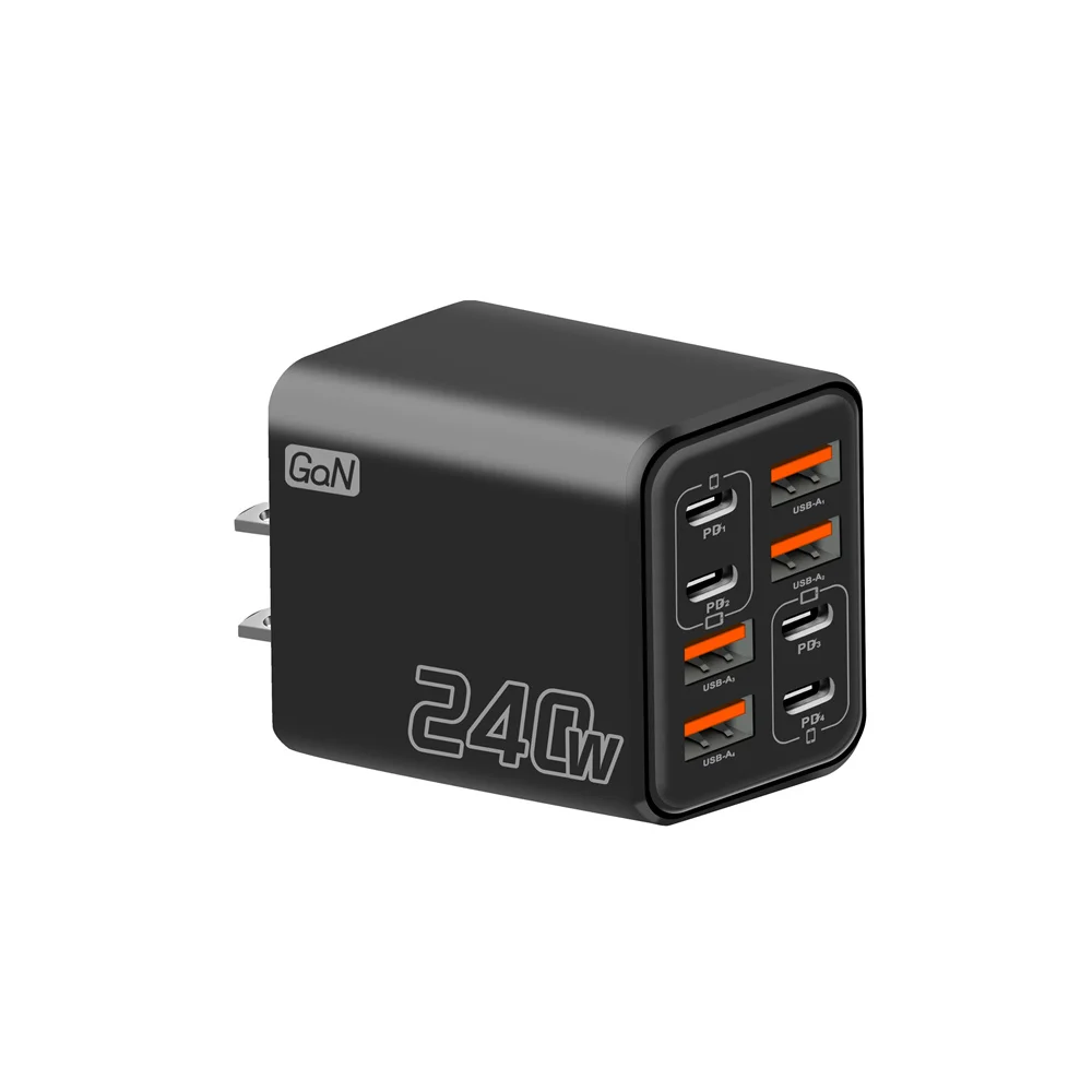 240W 8-in-1 USB-C GaN-Ladegerät, schnelles Ladegerät, Netzteil für iPhone, Samsung, Xiaomi, EU/US/UK-Stecker, Reiseladegerät