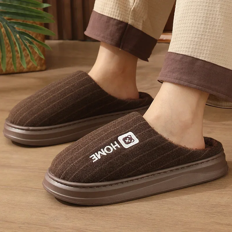Winter Men Cotton Slippers Extra Large Size Warm Thick Sole Plush House Slippers