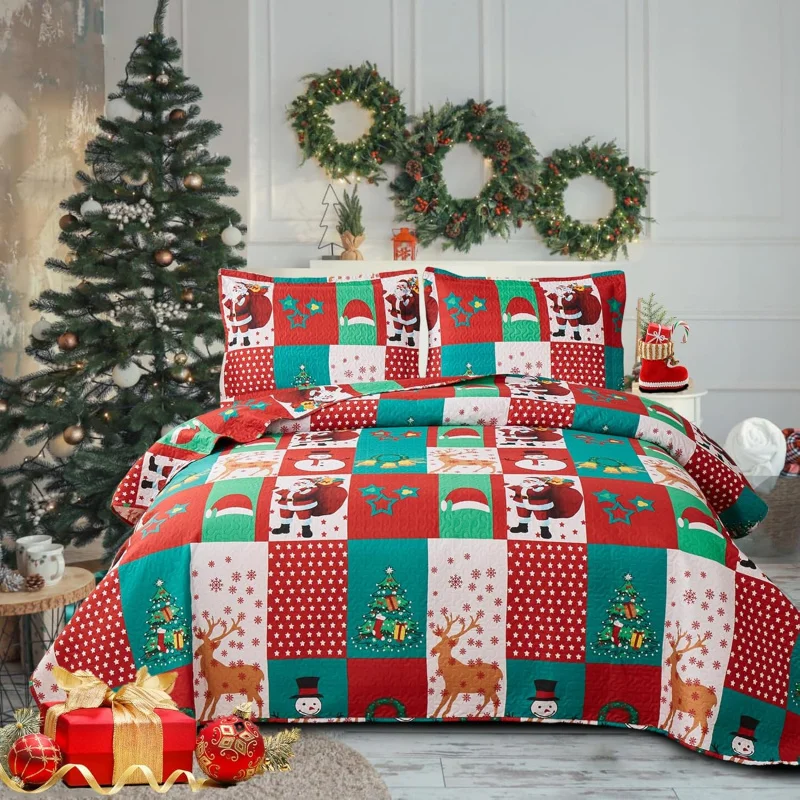 

Christmas bedding large blanket set, Santa reindeer, lightweight ultra-fine fiber, with 2 pillowcases