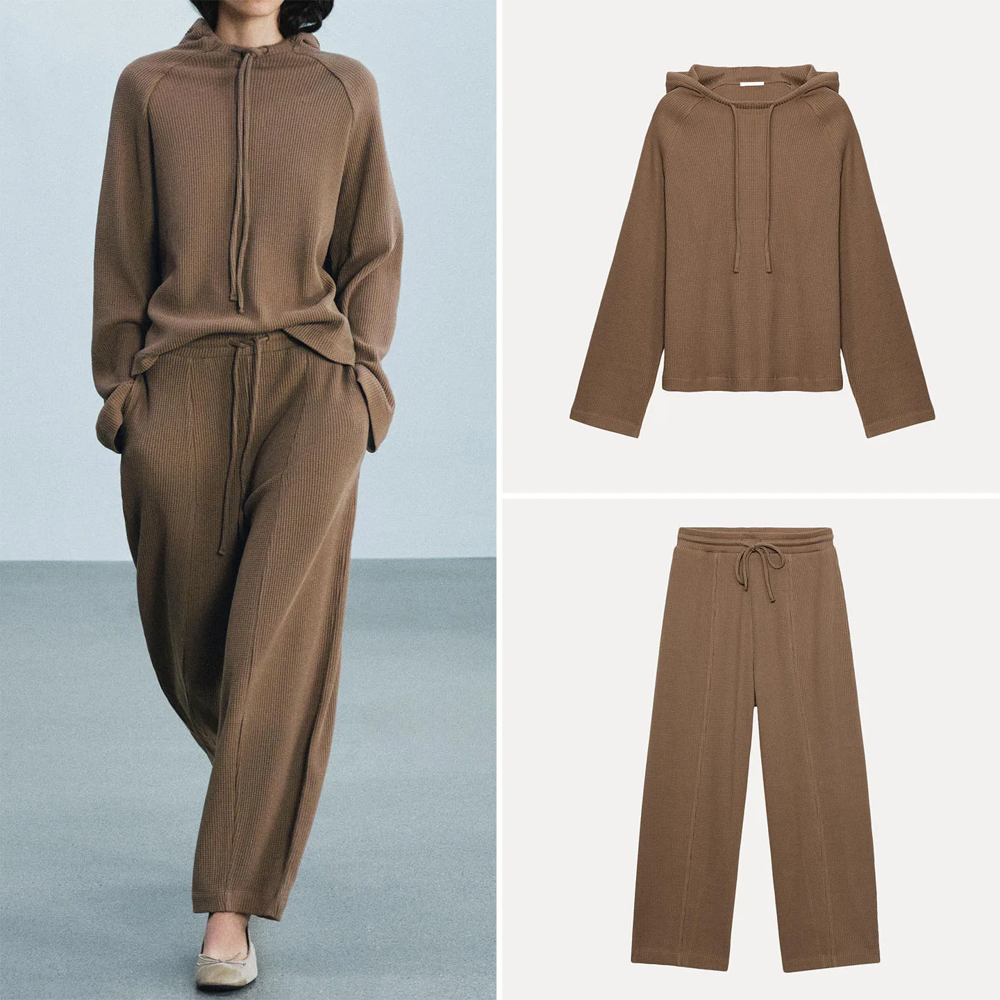 Women's Long Sleeve round Neck Mesh Hoodie Wide Leg Pants Fashion Set 2026 Autumn Season China Origin Zadata Brand
