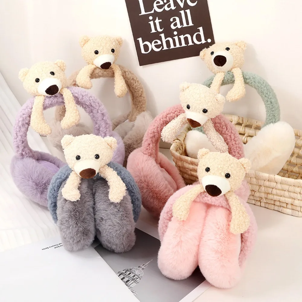 Autumn Winter Stuffed Animal Warm Funny Bear Shape Earwarmer Cute Cartoon Earmuff Female Ear Flap