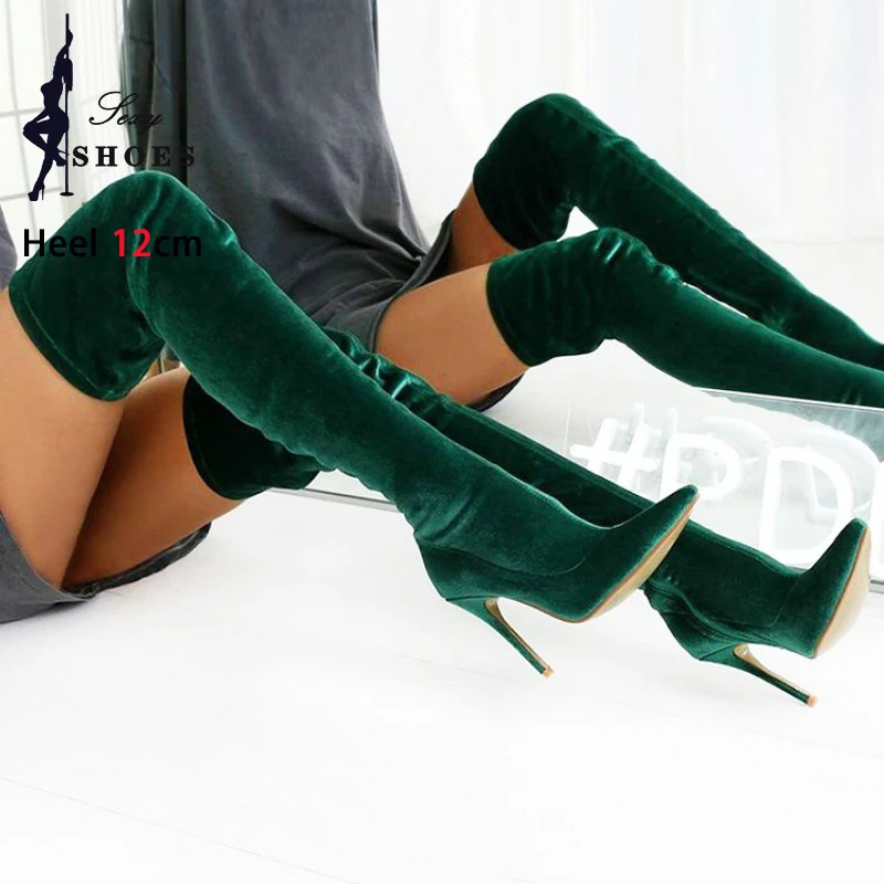 Velvet Long Boots For Women 2024 New Spring Autumn Over Knee Shoes Lady Pointed Toe Stiletto Heels Plus Size Elastic Thigh Boots