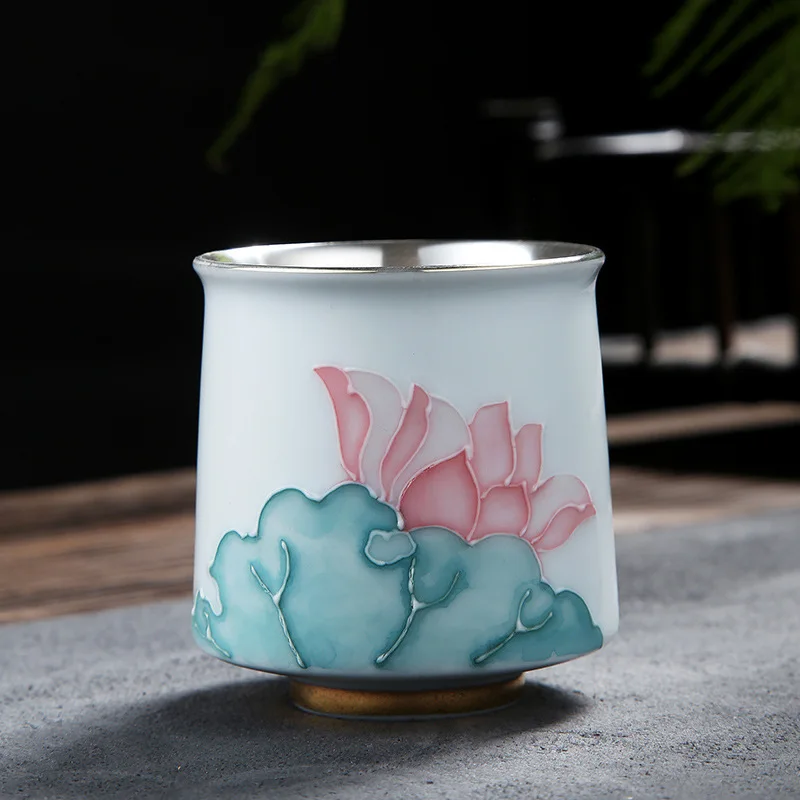 

Mid-Autumn Festival Gift Dehua Silver-Plated Single Hand-Painted Master Four Gentlemen Personal Cup New Chinese Style La