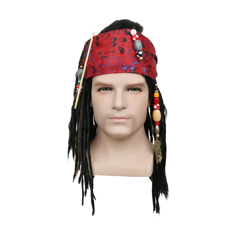 

Medieval Pirate Cosplay Headgear Exquisite Long Hair Jack Pirate Wig Braids Headscarf Halloween Cos Prop for Adults