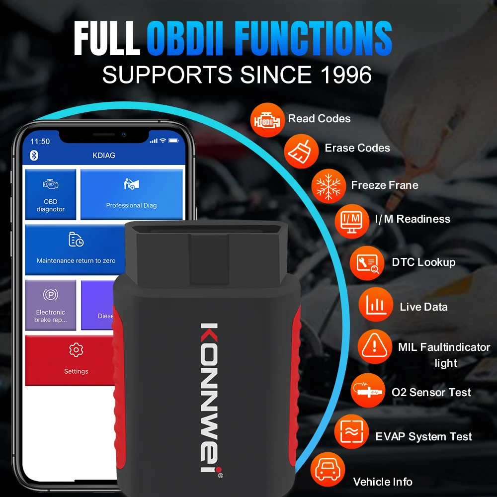 2026 KONNWEI KDIAG Sistema Completo OBD2 Auto Scanner Reinicializa SAS EPB Serviço ECU Programador Bluetooth OBD Ferramenta de Diagnóstico de Carro Pk kdiag
