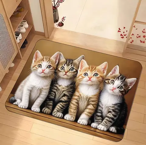 Cute Four Raccoon Flower Cats Soft Floor Door Mats Bathroom Carpets Floor Mats Bedroom Living Room Interior Decoration Carpets