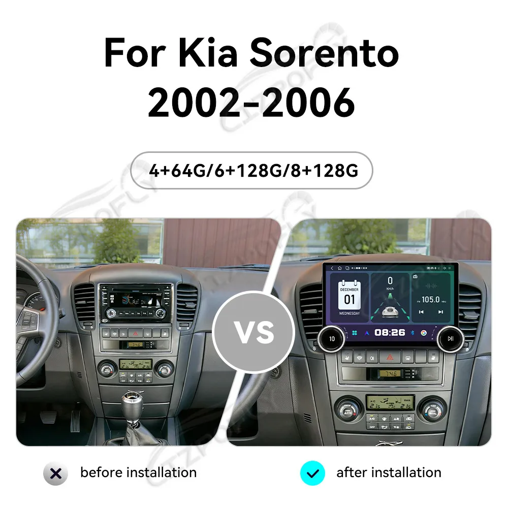 

Автомагнитола Lizpofly Upgrade 11.5 дюймов для Kia Sorento 2002–2006 с беспроводными Carplay и Android Auto, сенсорным экраном и GPS-навигацией