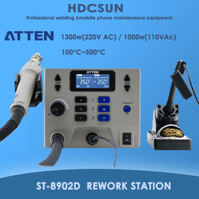 ATTEN ST-8902D 8602D 2in1 Digital BGA Rework Station 1300W Hot Air Gun 90W Soldering Iron Solder Station Welding Tool 862D