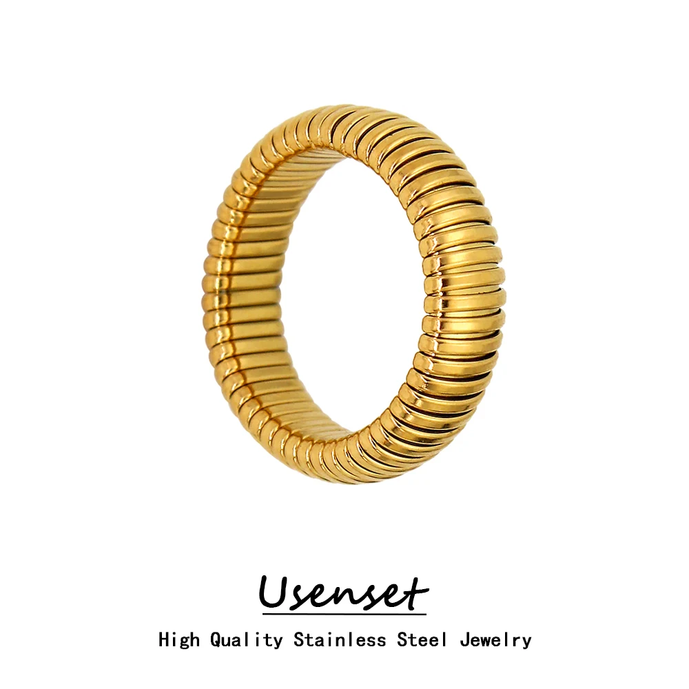 USENSET 6mm Thick 18K Gold Plated Stainless Steel Elastic Ring Fashion Custom Women Wrist Accessories Rust Proof