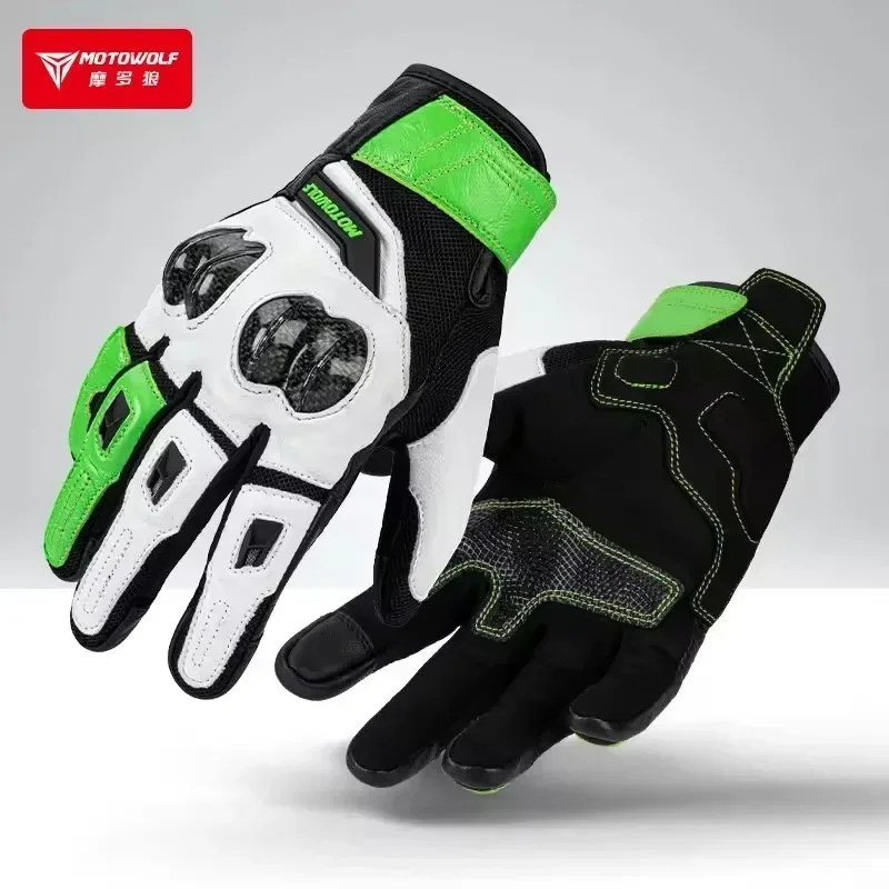 Motowolf Summer Men's Motorcycle Cycling Gloves Offroad Leather&Carbon Fiber Touch Screen Premium Motocross Gear Motorbike Items