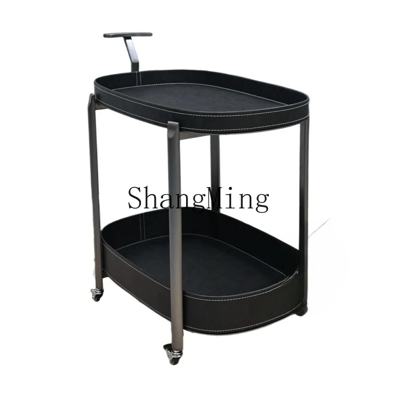 

DSA light luxury removable saddle leather sofa edge corner trolley with wheels living room household stainless steel coffee