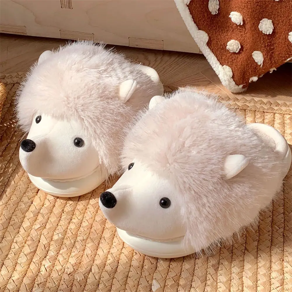 Woman furry slides supple shoes size 44 45 New fluffy snuggle hedgehog slippers women funny 3D animal home slides Christmas gift