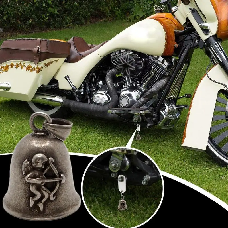 Cloche de motard rétro en acier au titane avec motif ange, pendentif de moto, cloche porte-bonheur ornementale