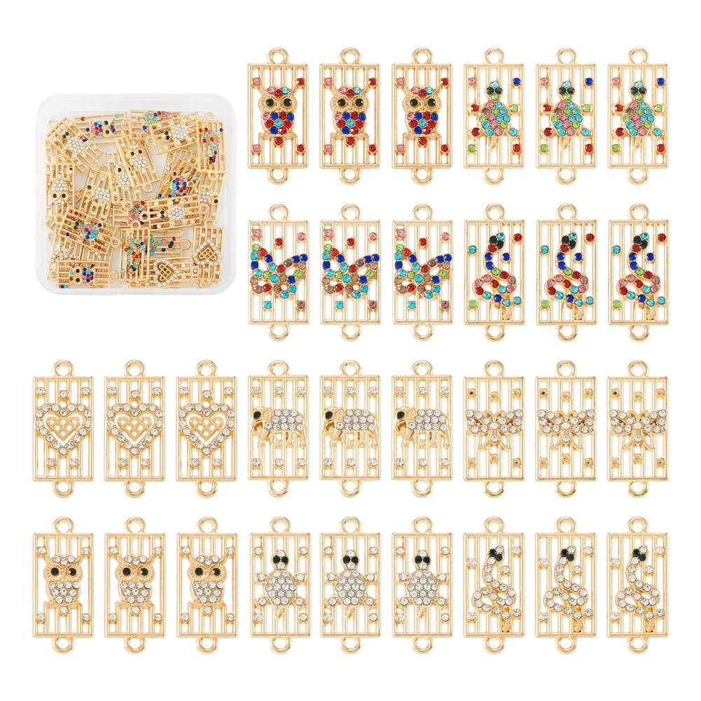 

40Pcs Alloy Rhinestone Connector Charms Mix Pattern Rectangle Golden Link Pendant for Earring Bracelet Necklace Jewelry Making