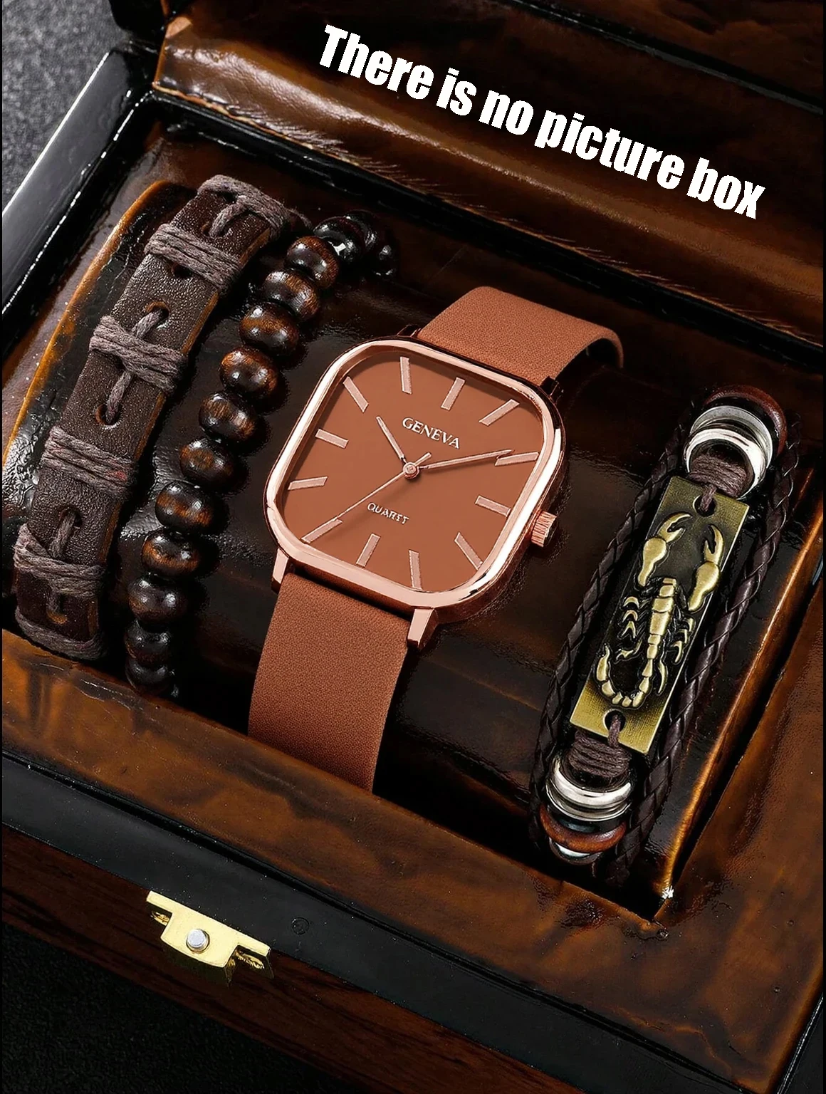 ไม่มีกล่องของขวัญ; ชุดนาฬิกาข้อมือและกำไลข้อมือหนังสำหรับผู้ชายแบบสี่ชิ้น; เหมาะสำหรับเป็นของขวัญในช่วงเทศกาล