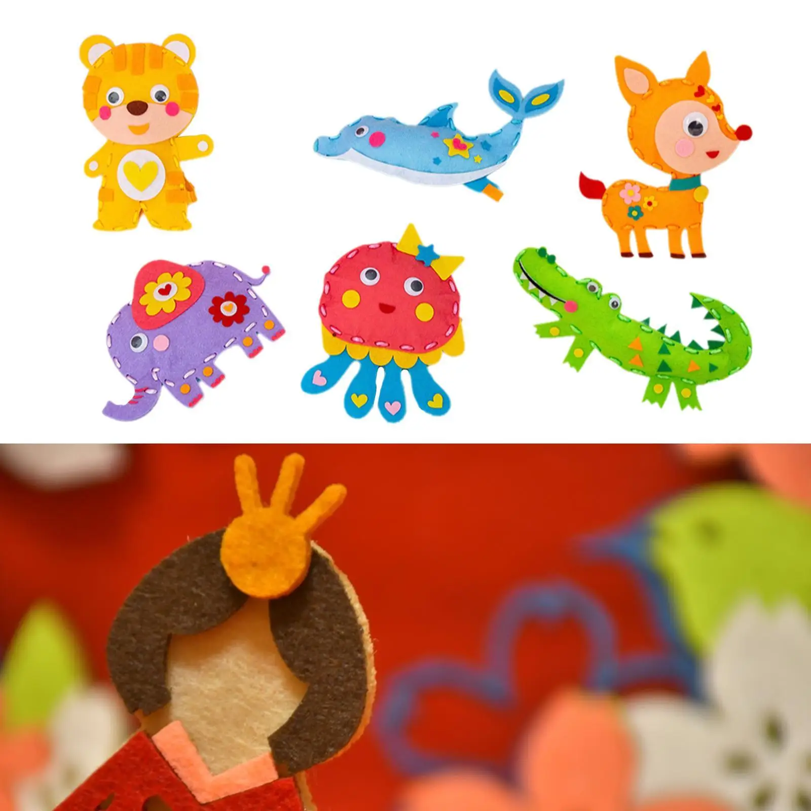6Pcs DIY Sewing Kit Learn to Sew Pre Punched Cartoon Lightweight Activity Toys Animal Doll Material Supplies Girls Gifts
