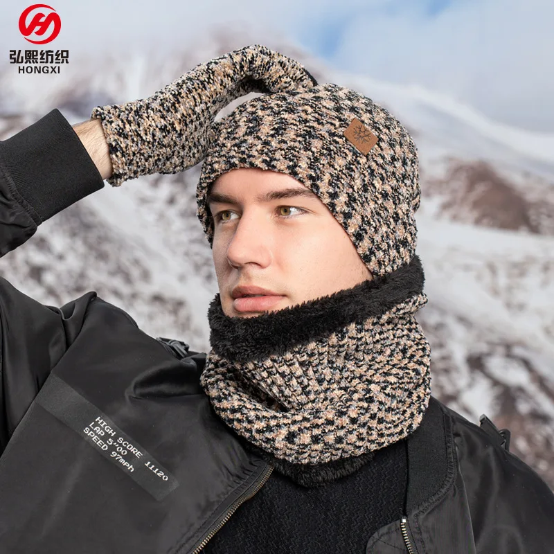 Winter Warm Hat Neck Gloves Set Touch Screen Men Women Chenille Shaker Fleece Outdoor Windproof Padded Scarf three-piece Set