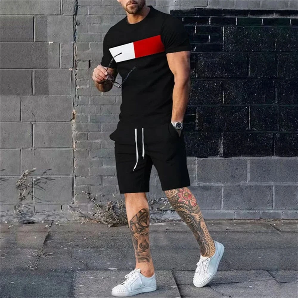 

Hot selling men's sports and leisure quick drying short sleeved set outdoor summer urban trend breathable two-piece set